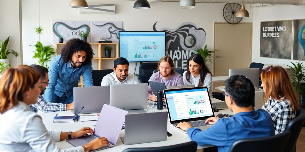 Profesionales colaborando en un entorno de trabajo moderno.