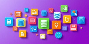 Iconos de diferentes tipos de bases de datos en color.