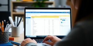 Persona utilizando SAP en una computadora portátil.