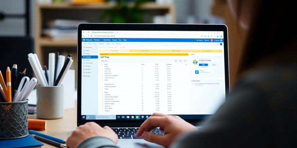 Persona utilizando SAP en una computadora portátil.