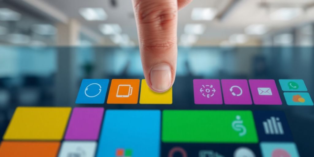 Mano seleccionando un bloque de software de una cuadrícula.