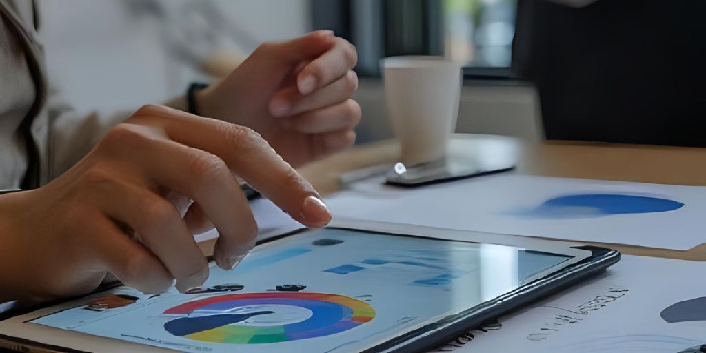 manos señalando un dashboard en una tablet