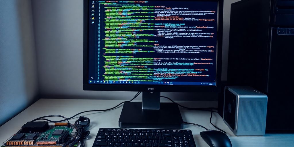 Componentes de computadora y software en un escritorio