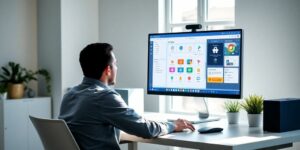 Tutorial Odoo: Pantalla de software con módulos claros e iconos.