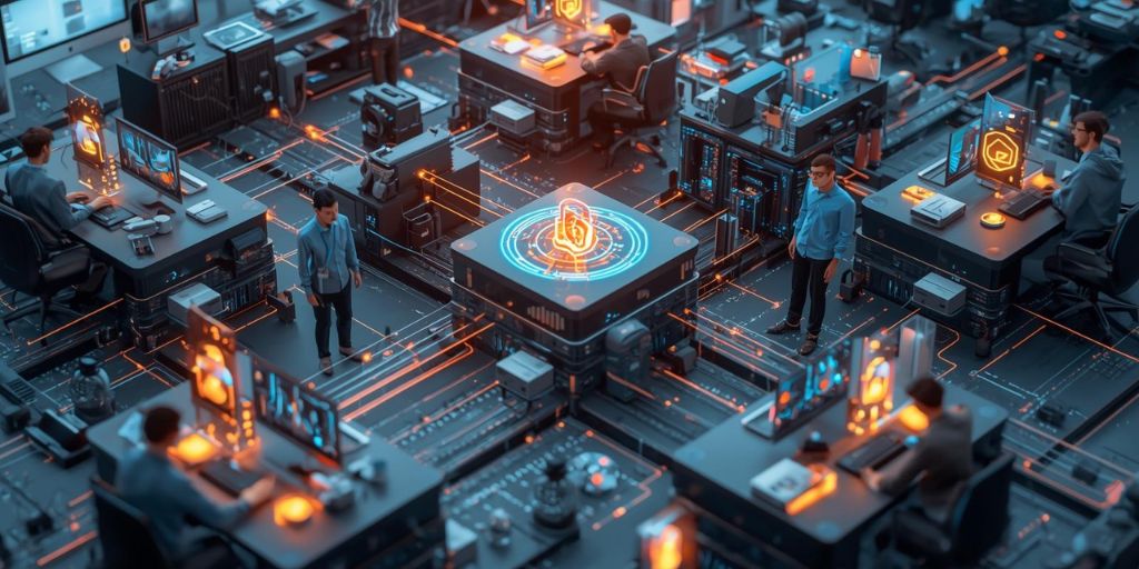 Servidores y cables de red interconectados en un centro de datos.