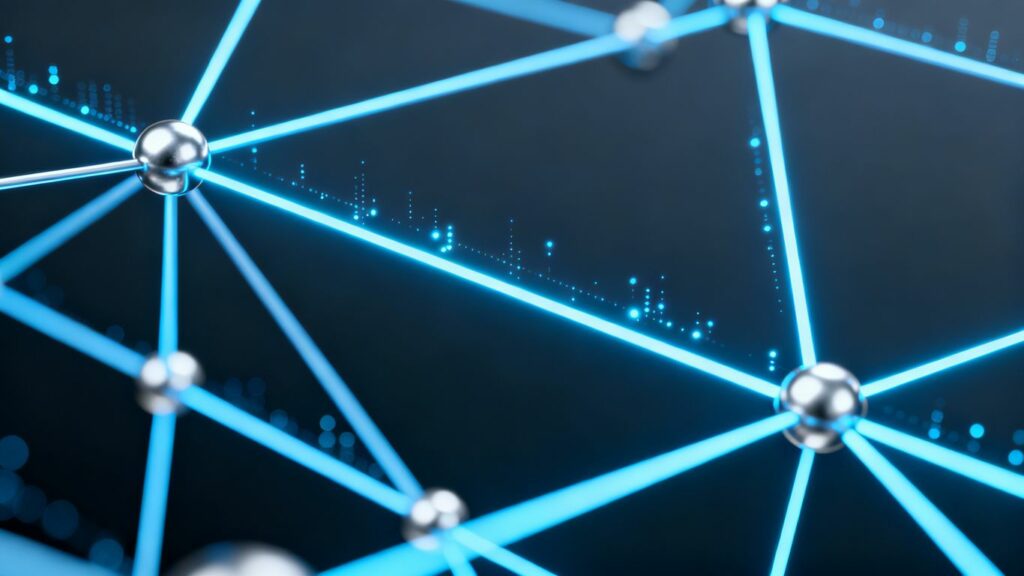 Redes conectadas con líneas brillantes y nodos.