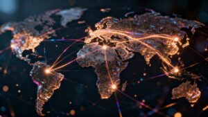 Redes globales de internet con nodos brillantes.