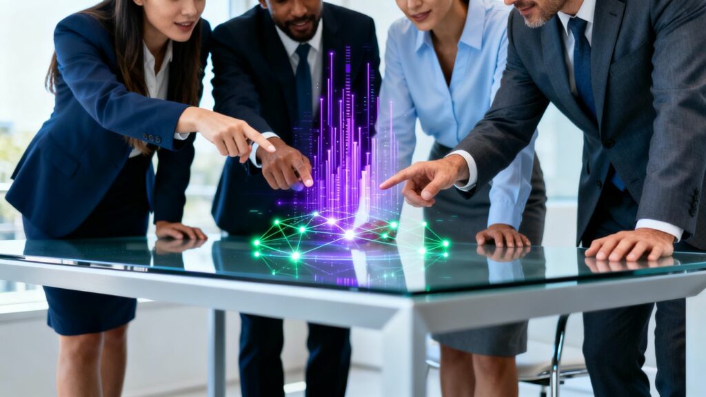 Equipo colaborando en consultoría de TI.