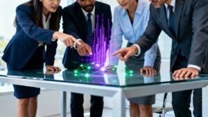 Equipo colaborando en consultoría de TI.