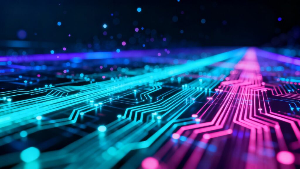 Red de internet digital con luces brillantes.