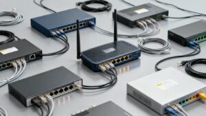 Dispositivos de interconexión de redes y cables.