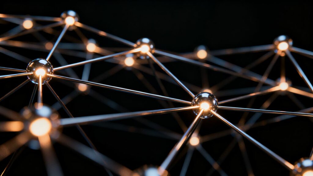 Redes informáticas interconectadas con nodos luminosos.