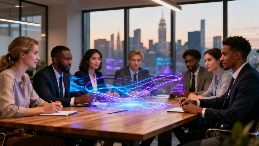 Profesionales colaborando en una oficina moderna.