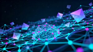 Redes informáticas interconectadas con líneas y nodos brillantes.