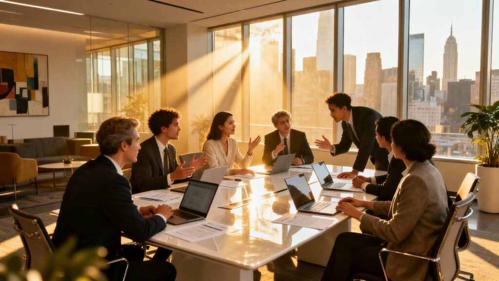 Profesionales colaborando en una oficina moderna.